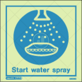 Survival craft instructions, rescue boat instructions, start water spray