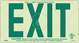 UL924 Listed Photoluminescent EXIT Sign, Green Letters 