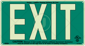 UL924 Listed Photoluminescent Exit Sign with Green Background, 7 7/8 x 14 1/2 in. 