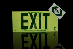 UL-924 Listed EXIT Sign with Green Text and Field Applied Chevrons