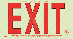 Jalite UL-924 Listed Photoluminescent Exit Sign, Red Letters